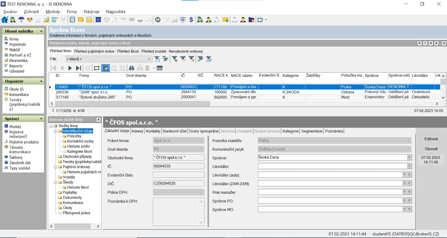 The original Renomia RIS system as a dense native Windows desktop application.