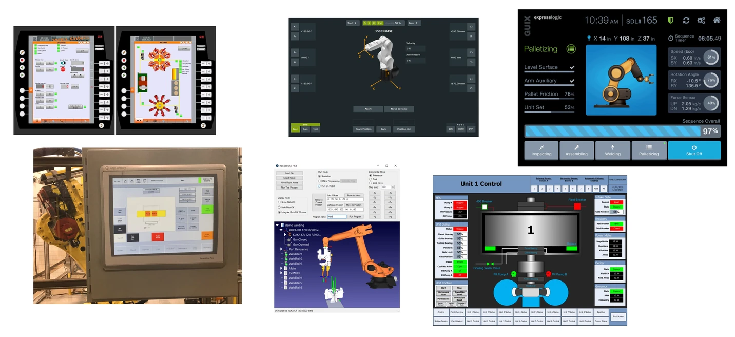 Screenshots from existing industrial control interfaces reviewed during research.