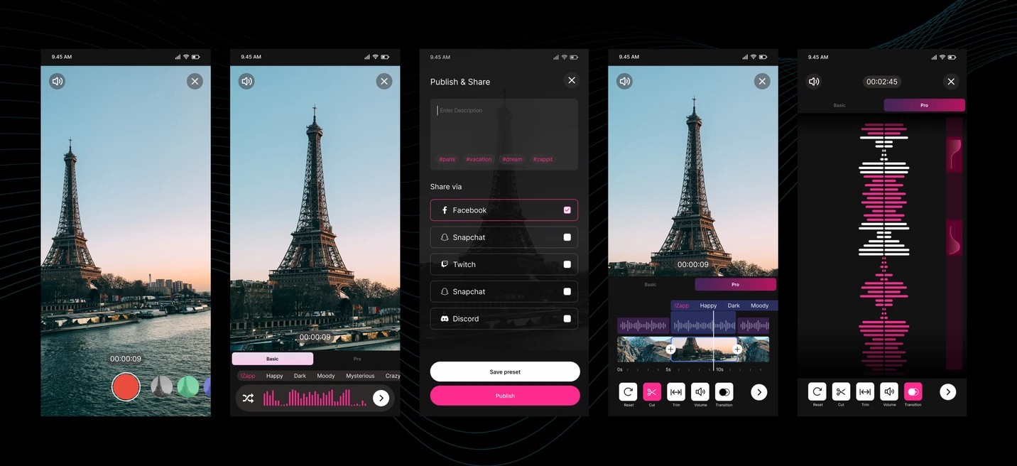 App screens designed for different use cases.