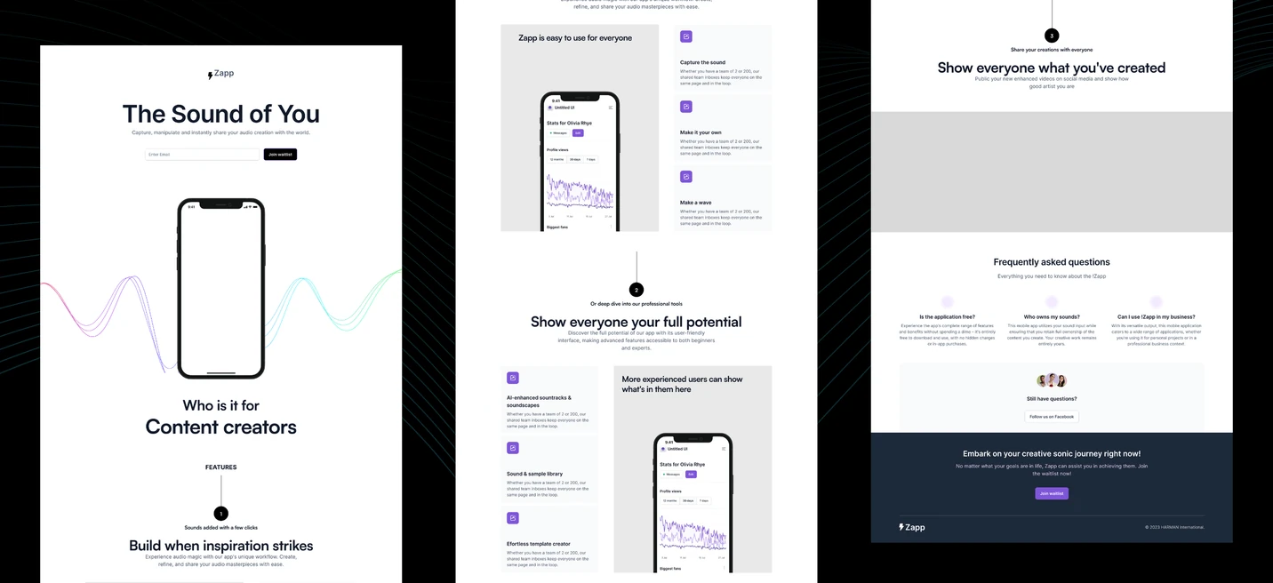 The final wireframe for the presentation website.